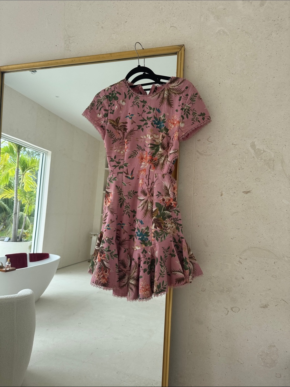 Zimmermann Pink Floral Short-Sleeve Fit & Flare Mini Dress